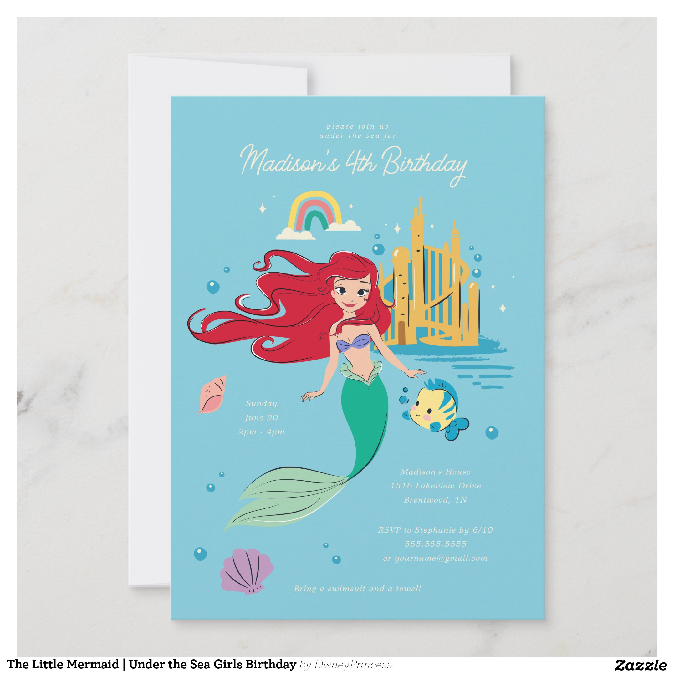 The Little Mermaid   Under the Sea Girls Birthday Invitation