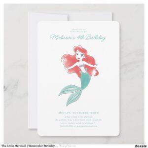 The Little Mermaid Watercolor Birthday Invitation
