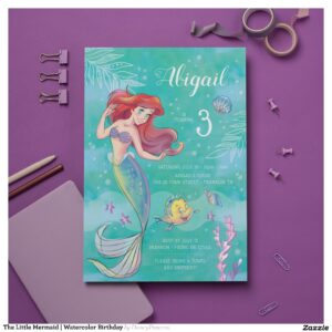 The Little Mermaid Watercolor Birthday Invitation