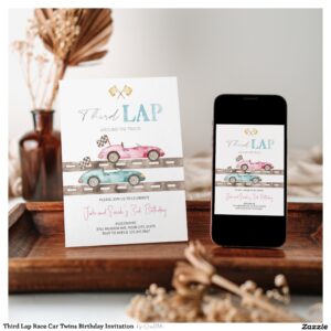 Third Lap Race Car Twins Birthday Invitation