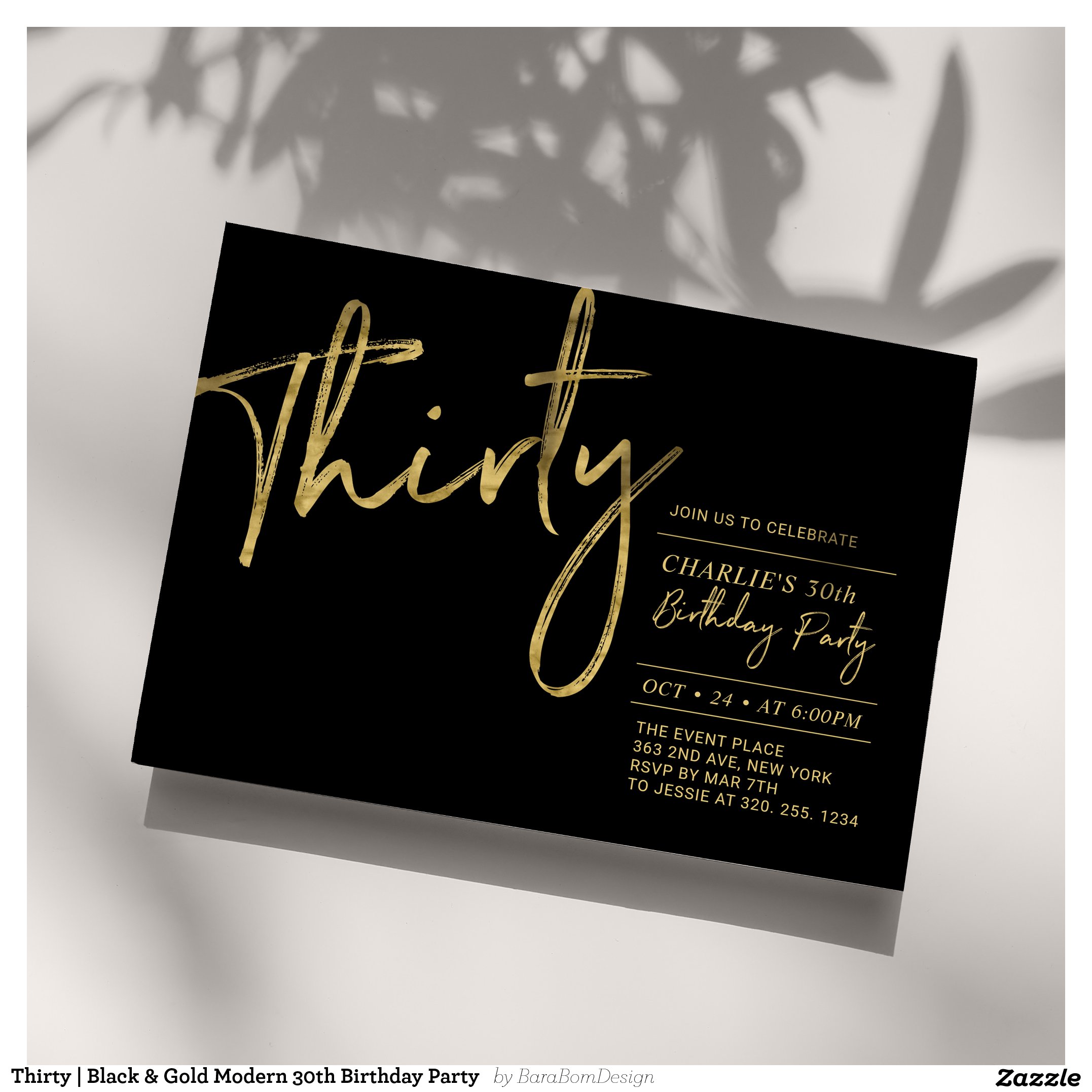 Thirty Black & Gold Modern 30th Birthday Party Invitation