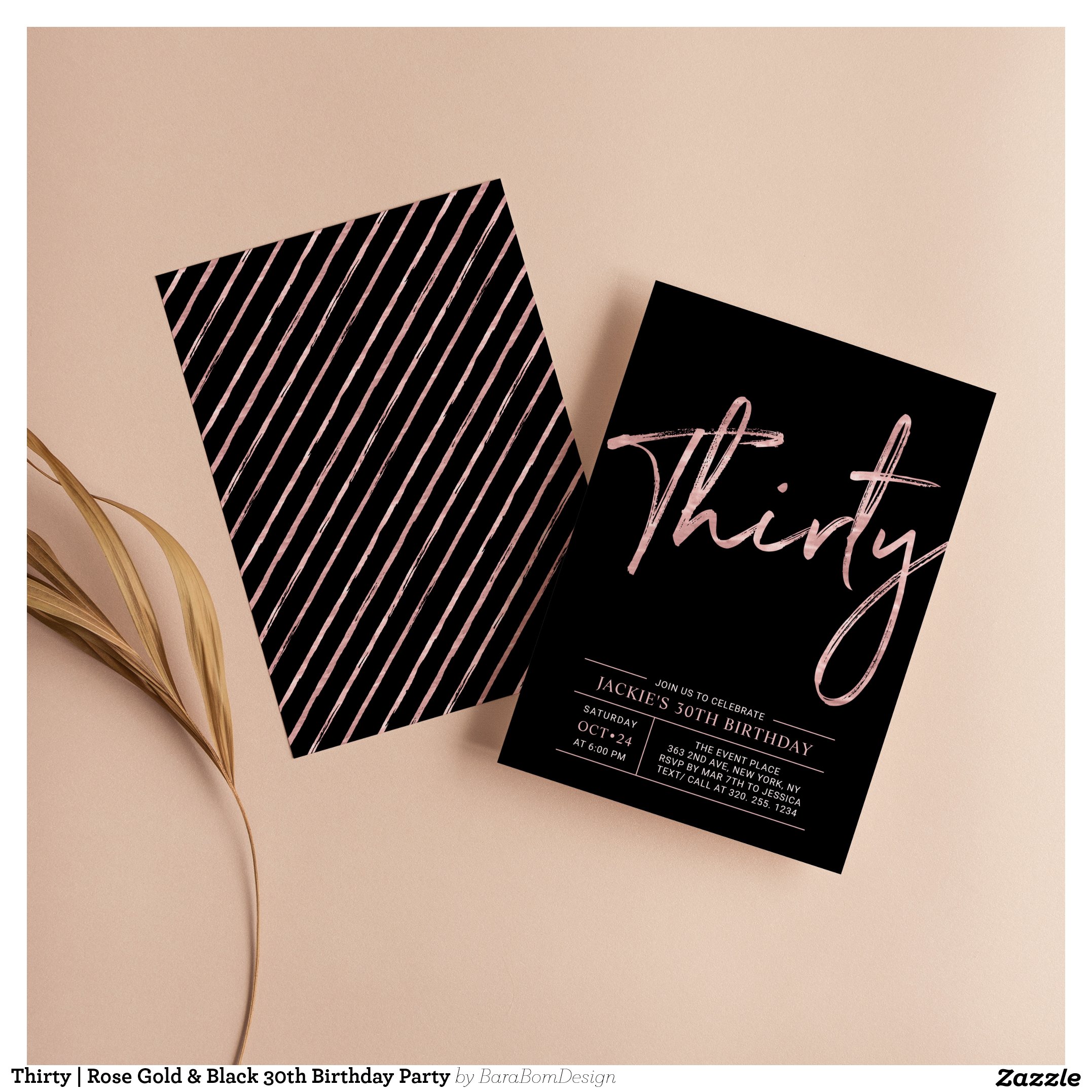 Thirty Rose Gold & Black 30th Birthday Party Invitation