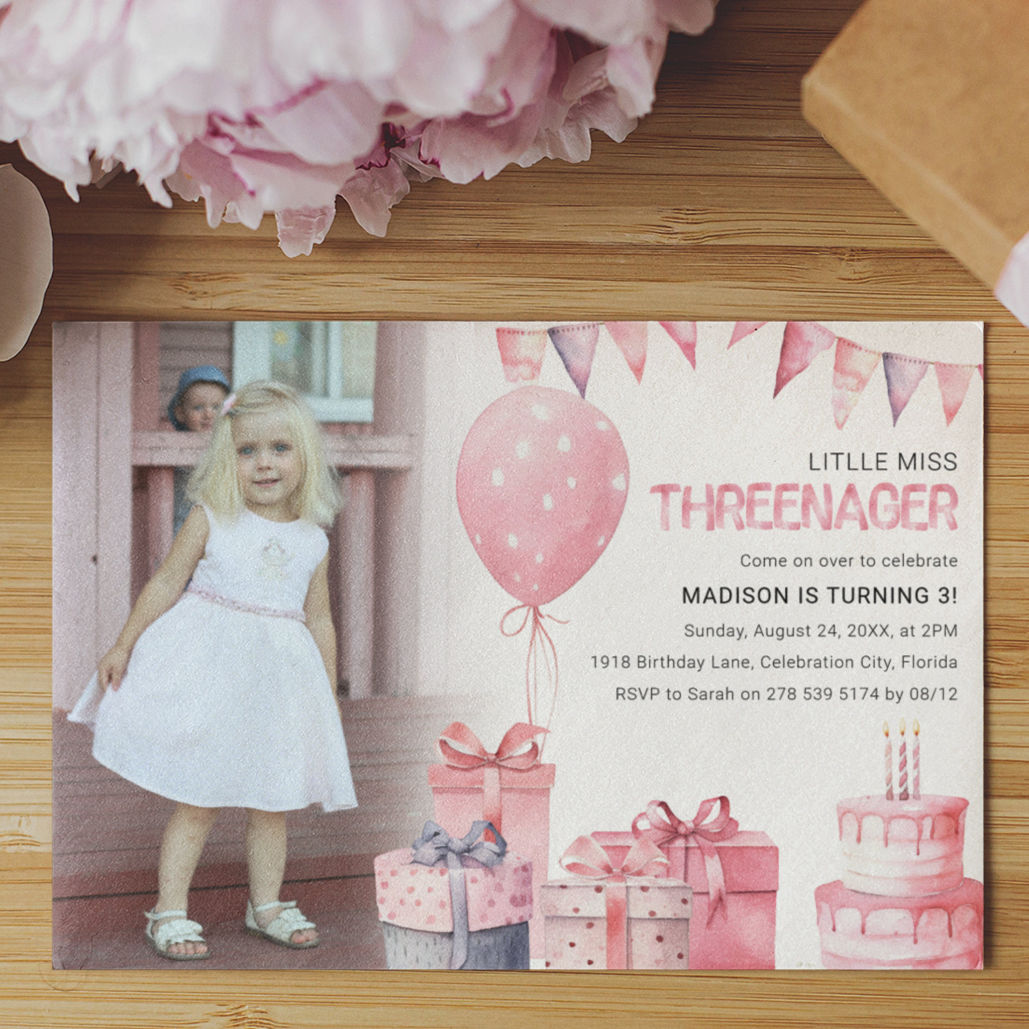 Threenager Photo 3rd Birthday Party Invitation