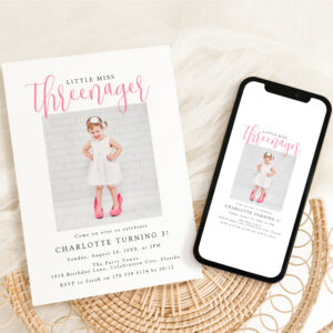 Threenager   Photo 3rd Birthday Party Invitation