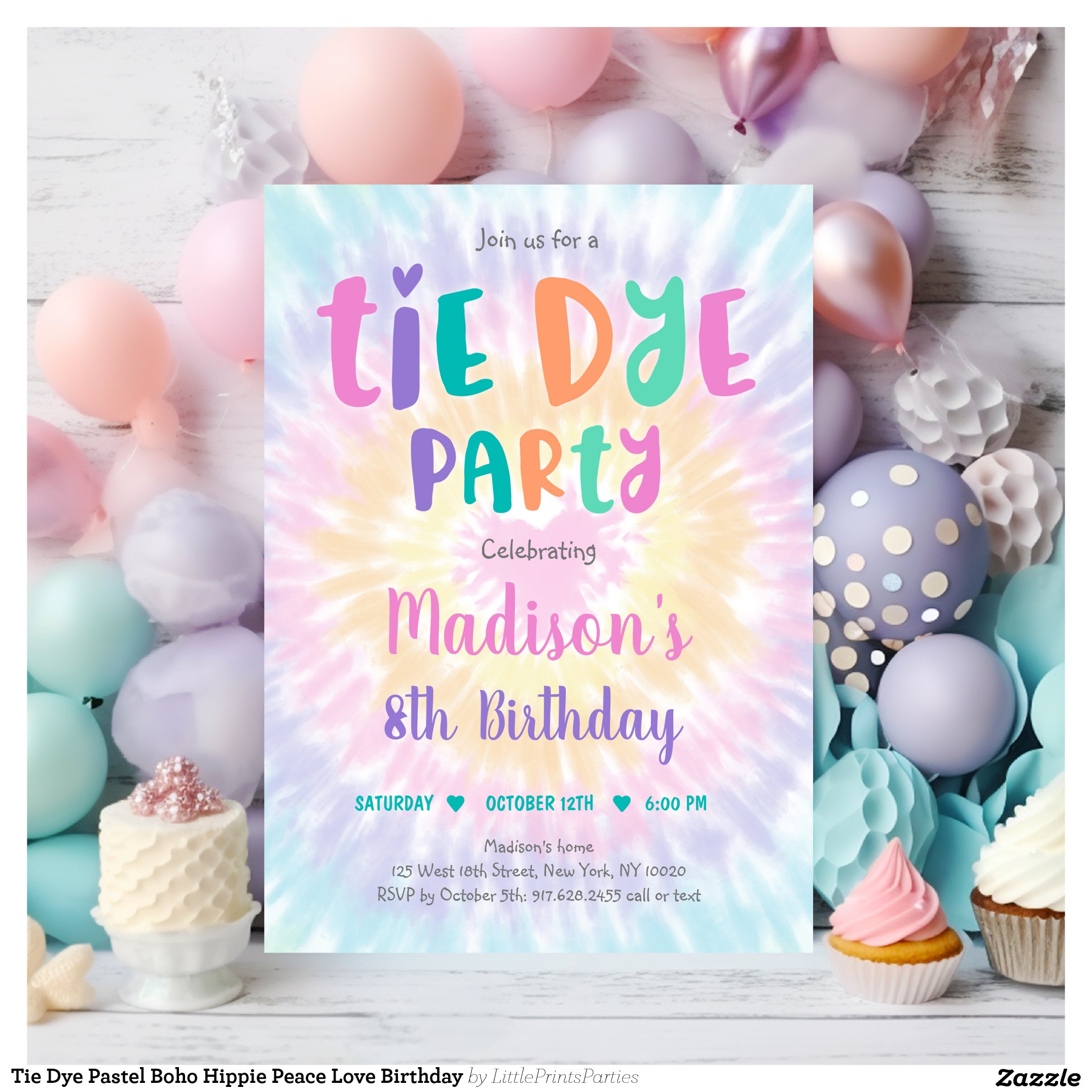 Tie Dye Pastel Boho Hippie Peace Love Birthday Invitation
