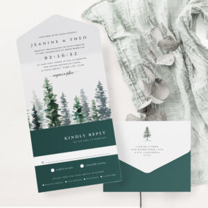 Timber Grove   Winter Watercolor Wedding All In One Invitation