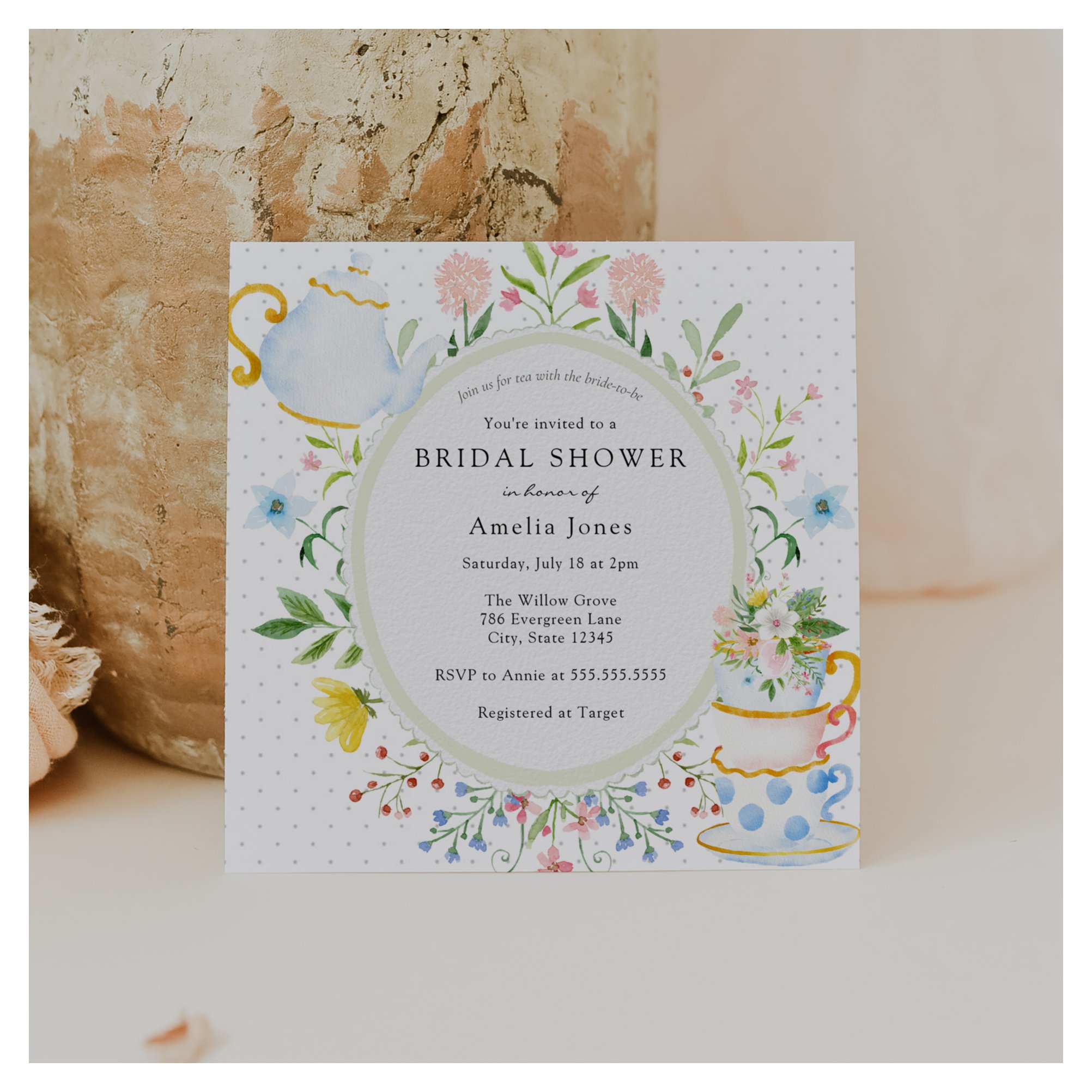Time for Tea Bridal Shower Wildflower Invitation