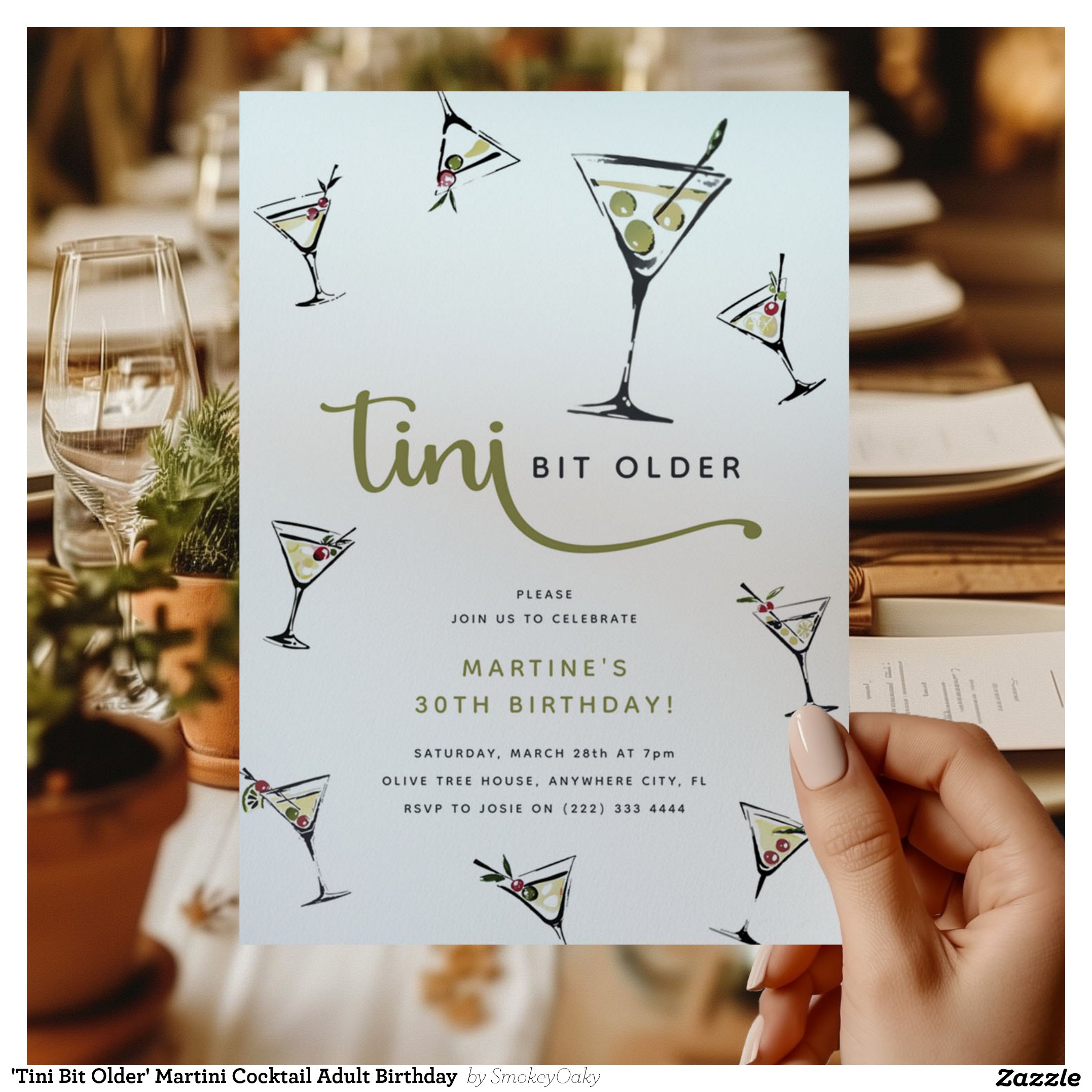 'Tini Bit Older' Martini Cocktail Adult Birthday Invitation