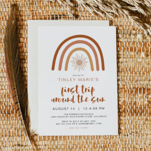 TINLEY Boho Terracotta Rainbow Sun First Birthday Invitation