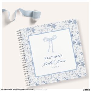 Toile Blue Bow Bridal Shower Guestbook Notebook