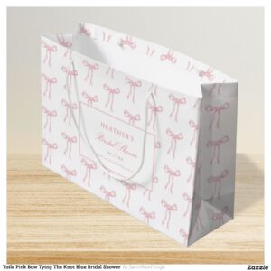 Toile Pink Bow Tying The Knot Blue Bridal Shower  Large Gift Bag