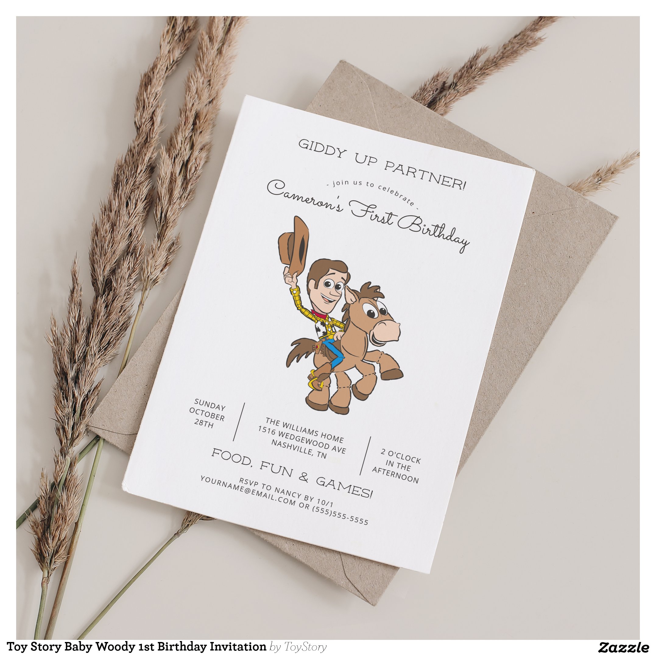 Toy Story Baby Woody 1st Birthday Invitation