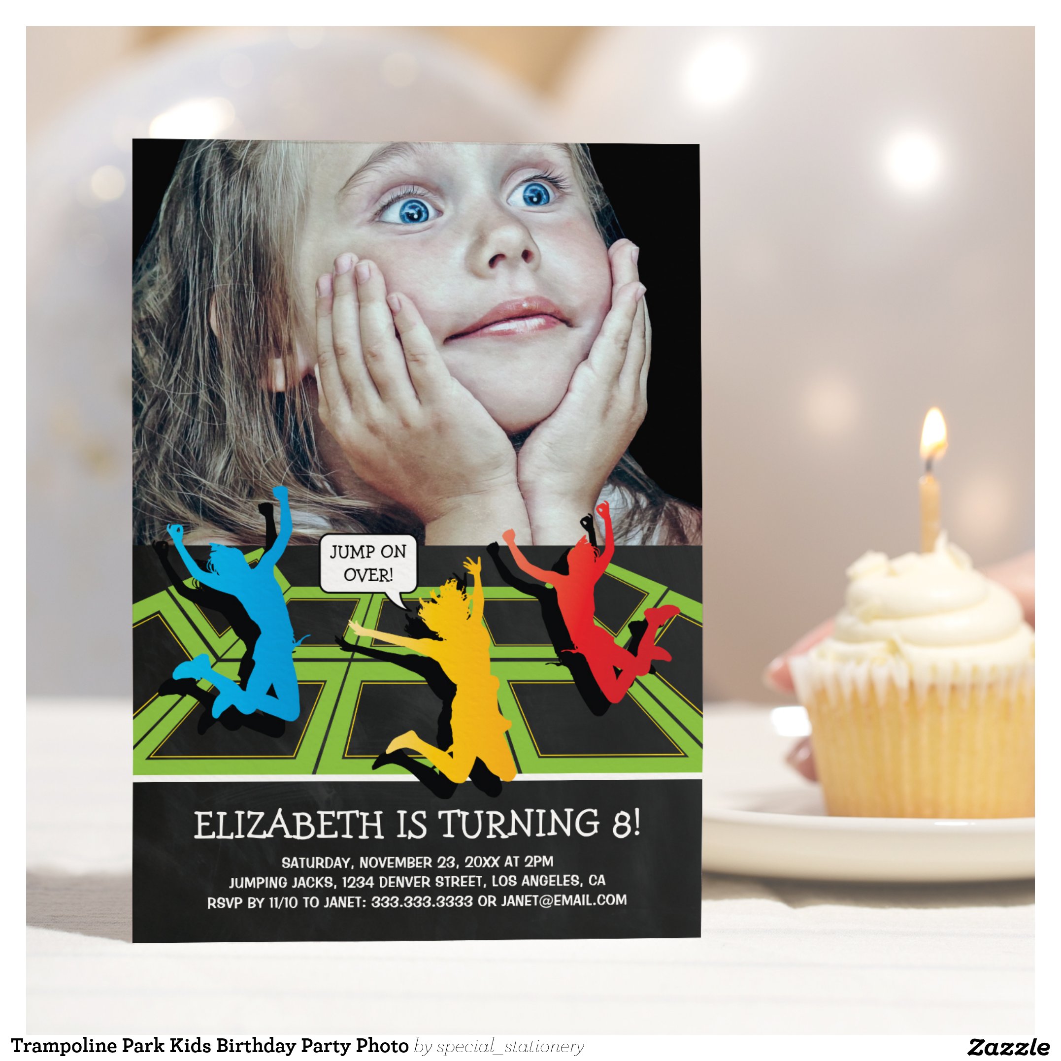 Trampoline Park Kids Birthday Party Photo Invitation