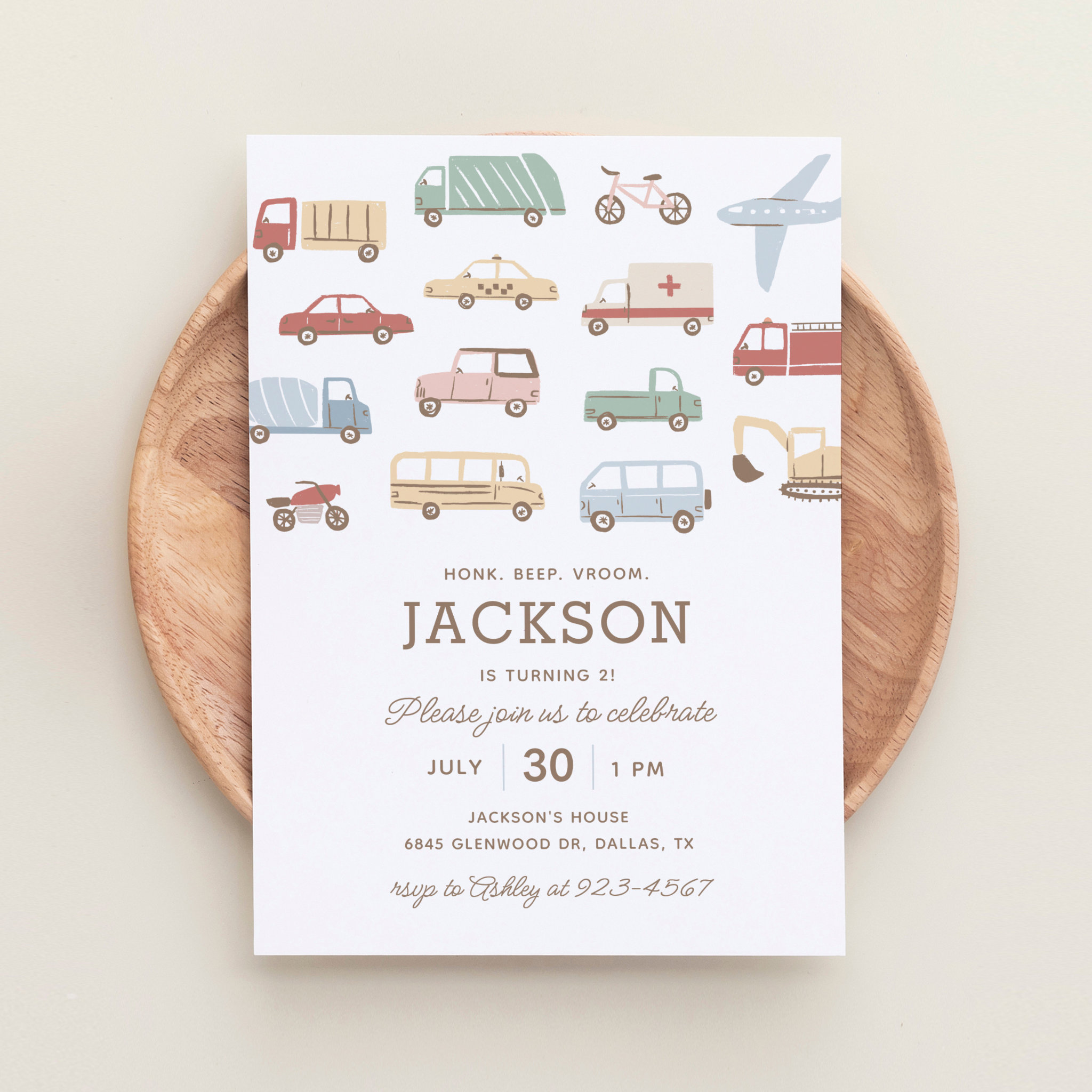 Transportation Cars and Trucks Boy Birthday Party Invitation