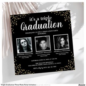 Triple Graduation Three Photo Party Invitation
