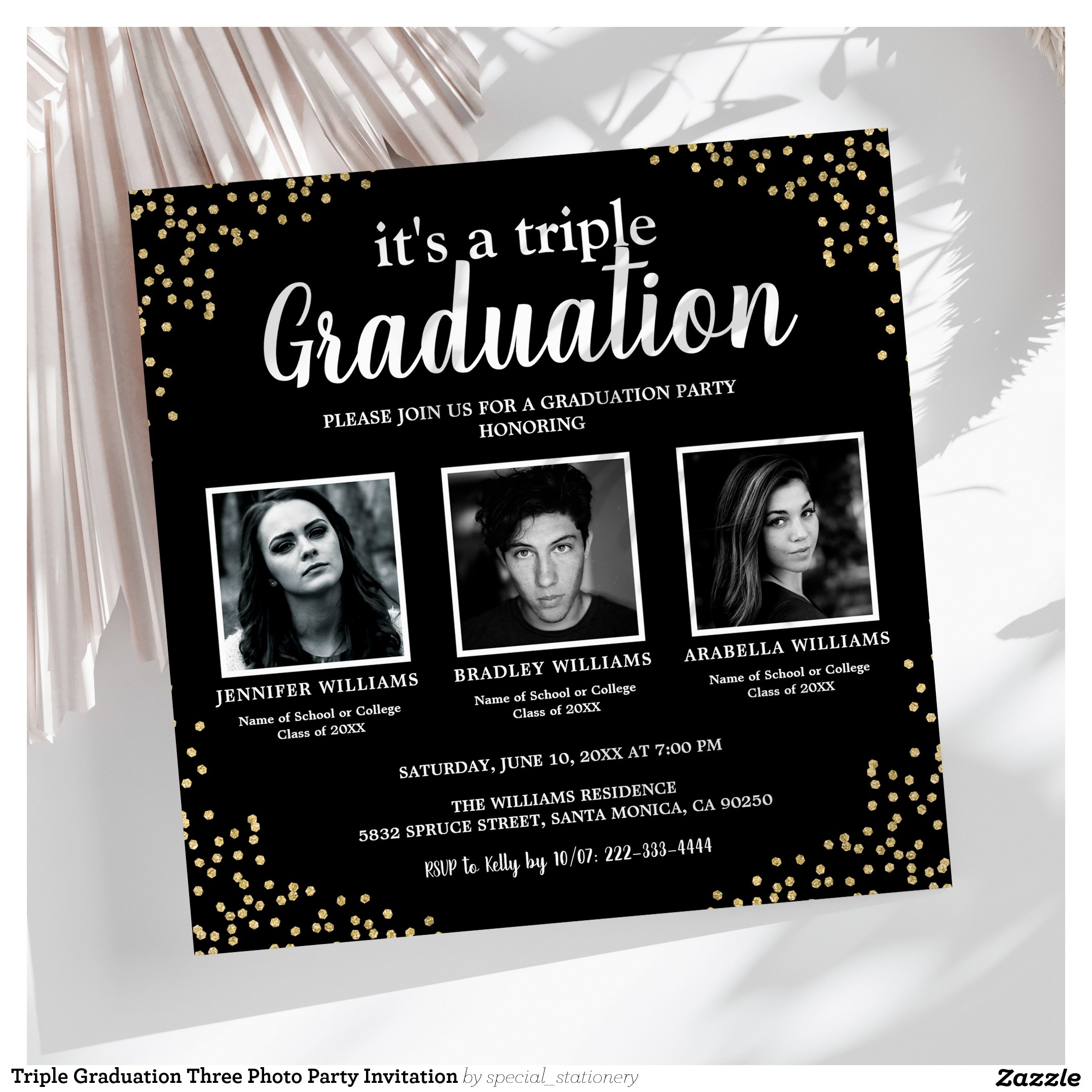 Triple Graduation Three Photo Party Invitation