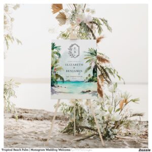 Tropical Beach Palm   Monogram Wedding Welcome Foam Board
