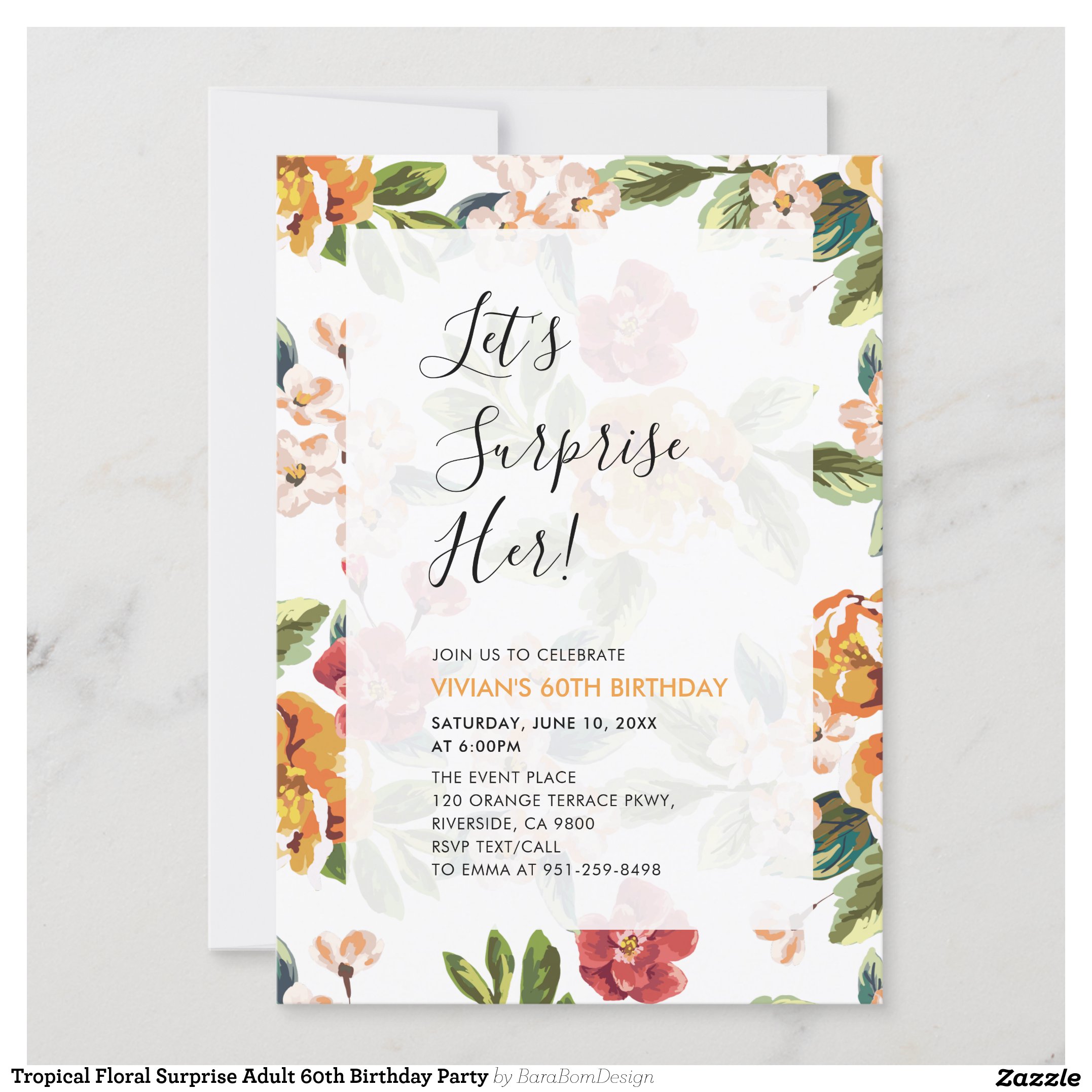 Tropical Floral Surprise Adult 60th Birthday Party Invitation
