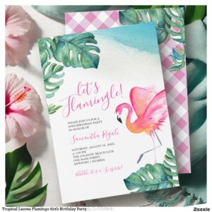 Tropical Leaves Flamingo 60th Birthday Party Invitation