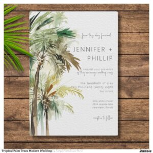 Tropical Palm Trees Modern Wedding Invitation