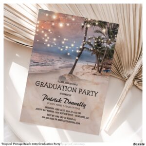 Tropical Vintage Beach 2025 Graduation Party Invitation