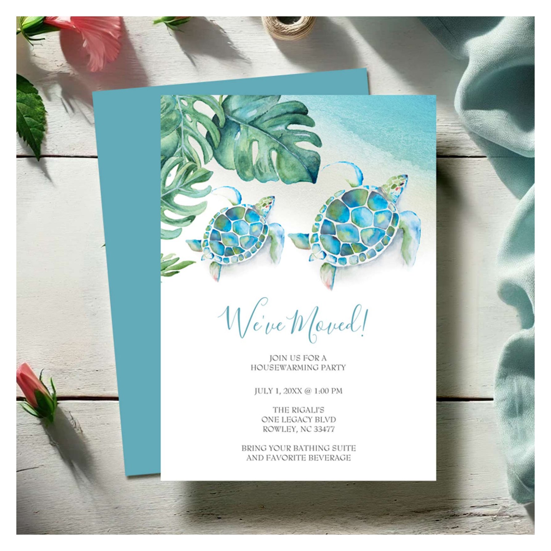 Tropical Watercolor Beach Housewarming Party Invitation