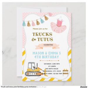 Truck and tutus joint birthday party invitation