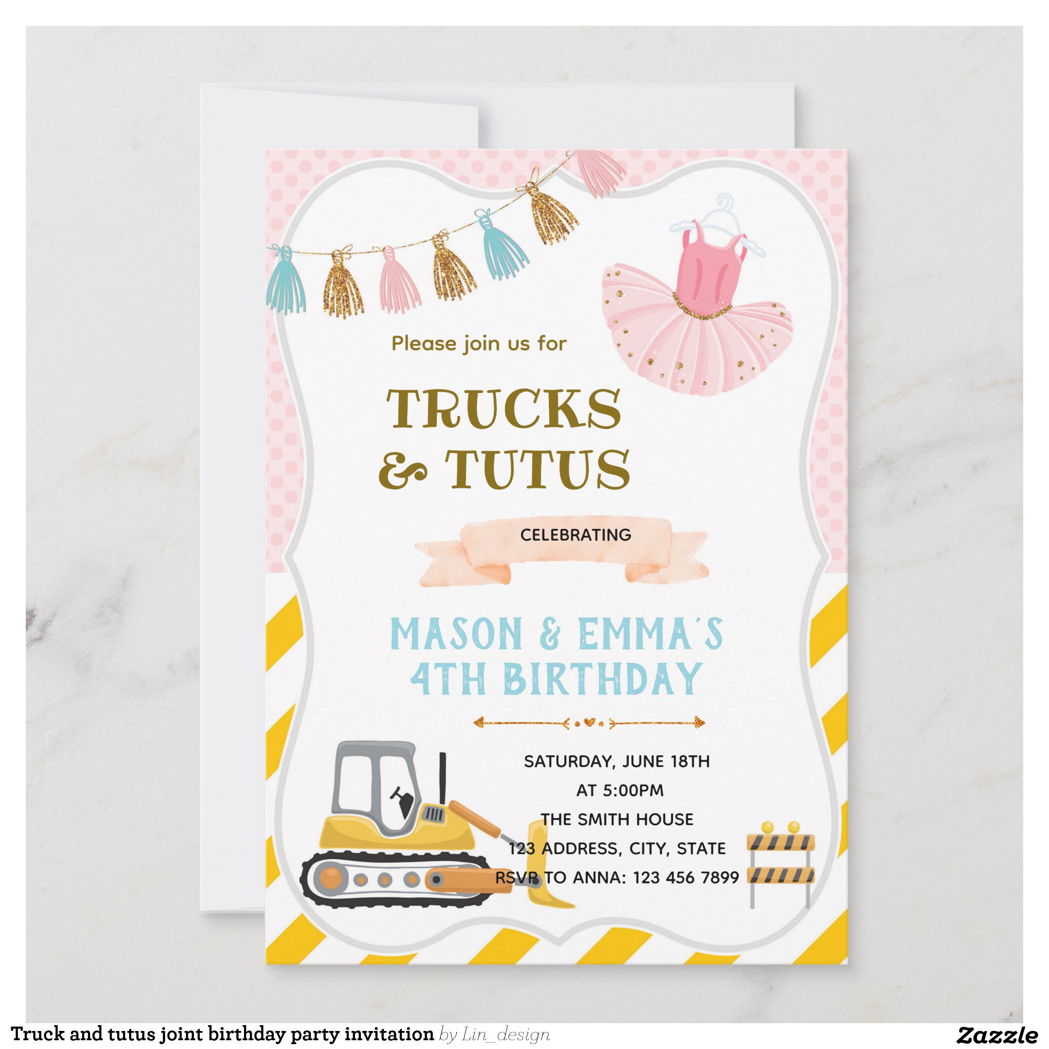 Truck and tutus joint birthday party invitation