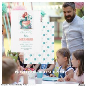 Turquoise Mermaid Birthday Party Invitation