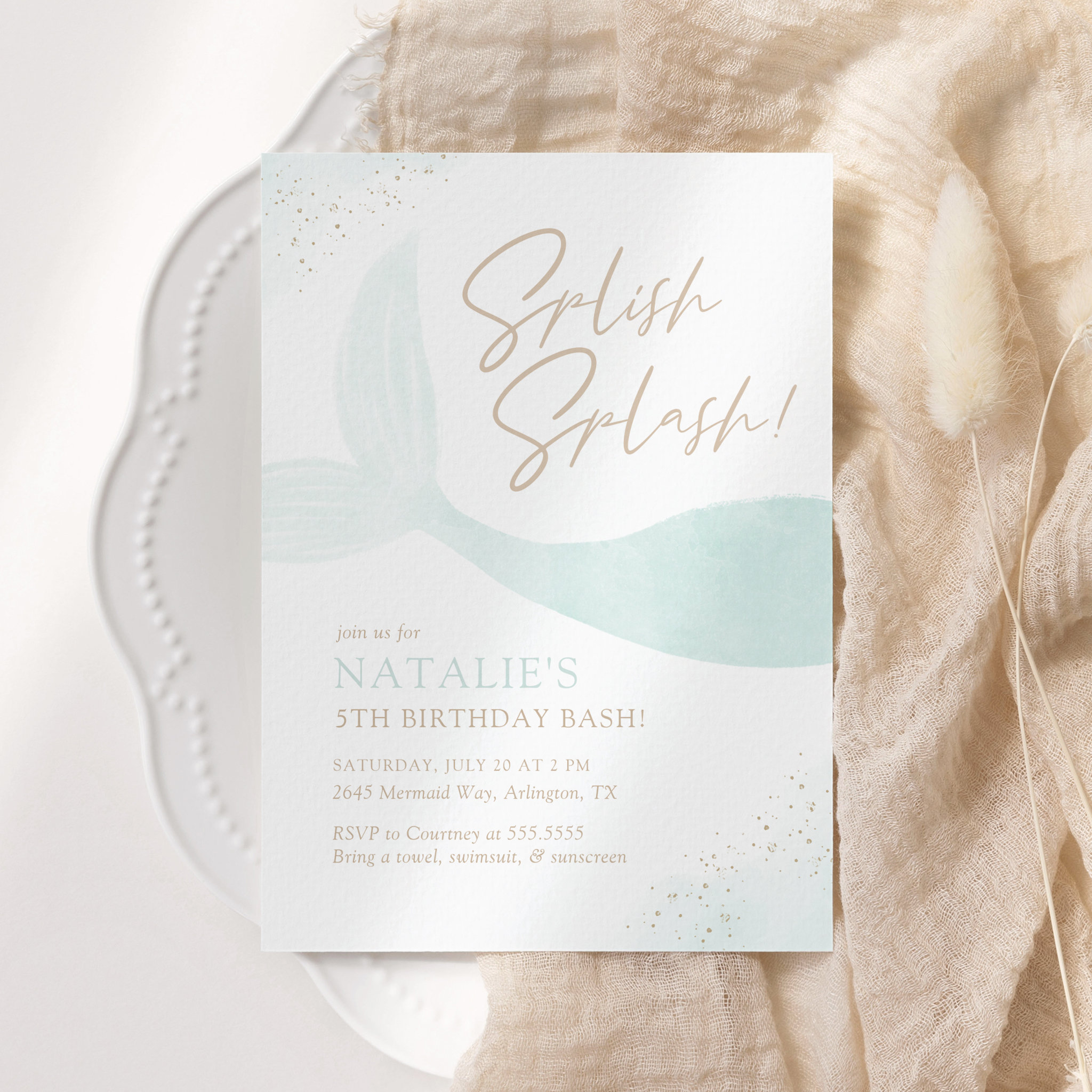 Turquoise Mermaid Girl Birthday Party Invitation