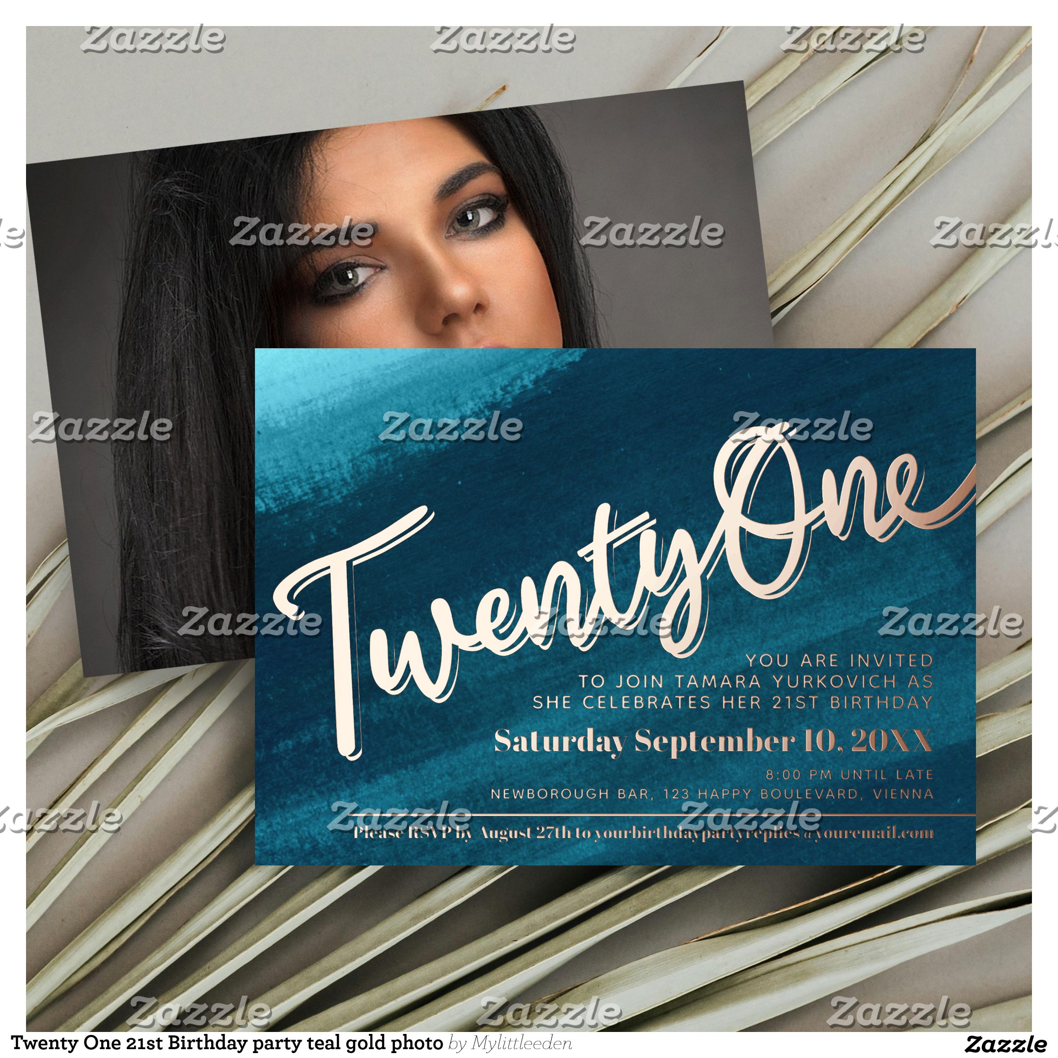 Twenty One 21st Birthday party teal gold photo Foil Invitation