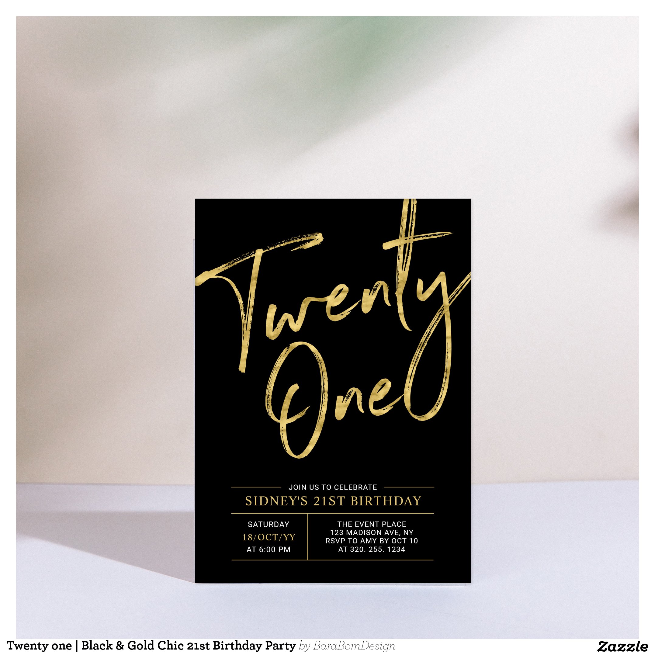 Twenty one Black & Gold Chic 21st Birthday Party Invitation