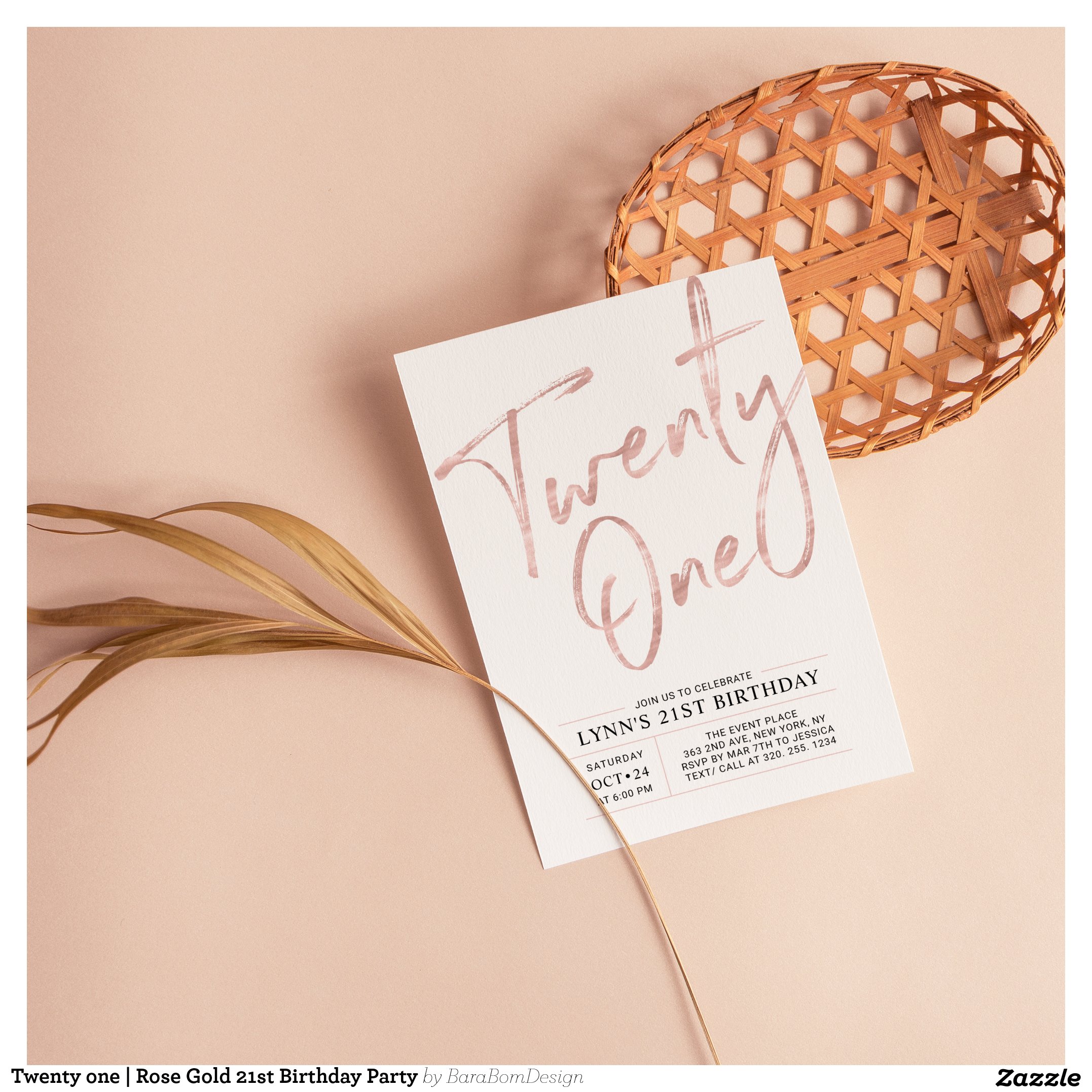 Twenty one Rose Gold 21st Birthday Party Invitation