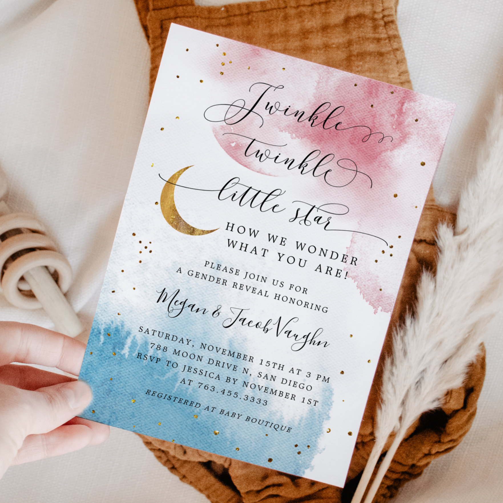 Twinkle Twinkle Little Star Gender Reveal Party Invitation