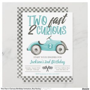 Two Fast 2 Curious Birthday Invitation, Boy Racing Invitation