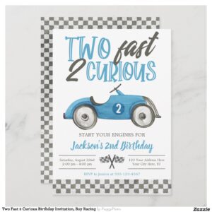 Two Fast 2 Curious Birthday Invitation, Boy Racing Invitation