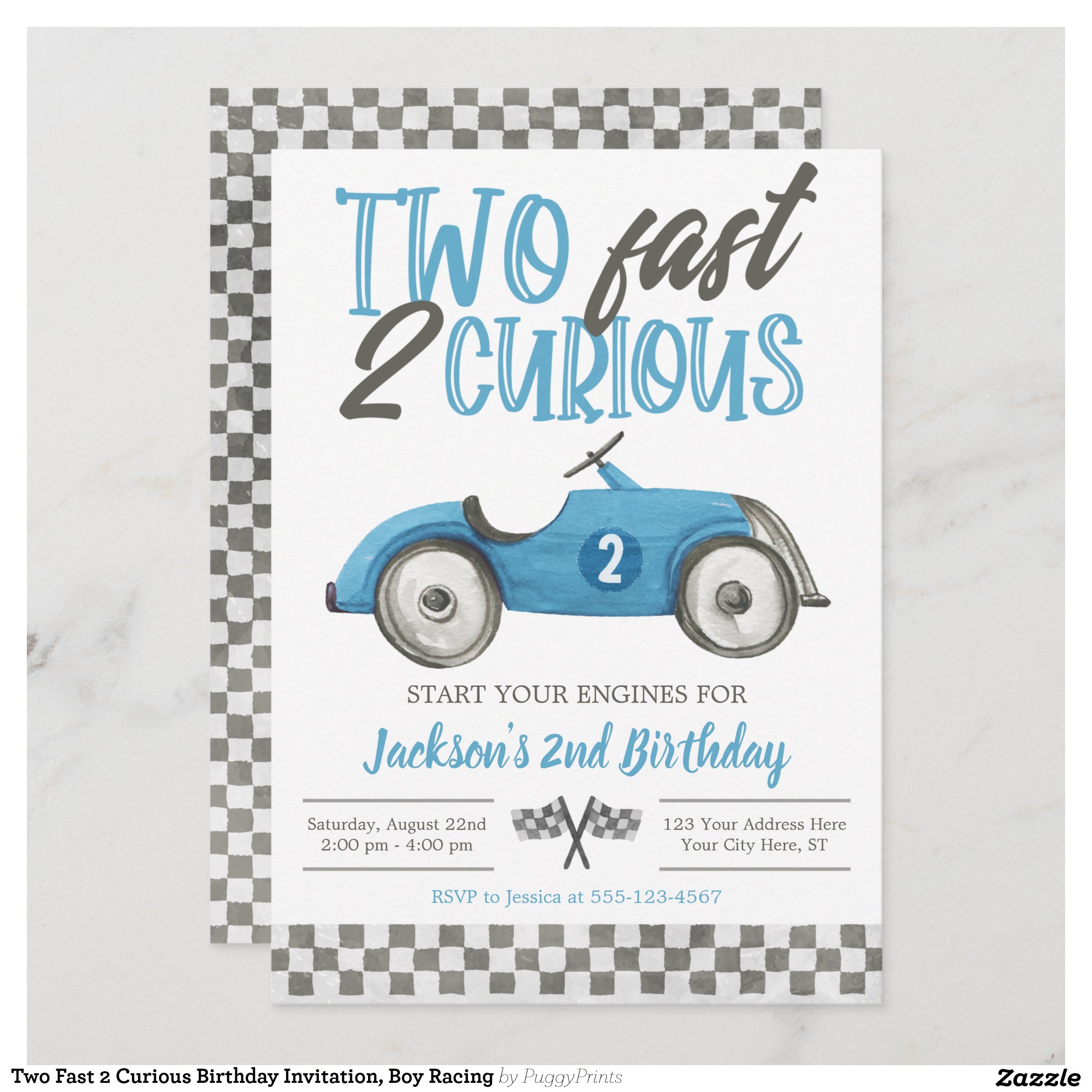 Two Fast 2 Curious Birthday Invitation, Boy Racing Invitation