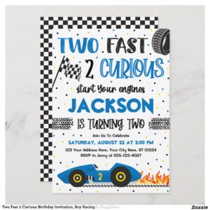 Two Fast 2 Curious Birthday Invitation, Boy Racing Invitation