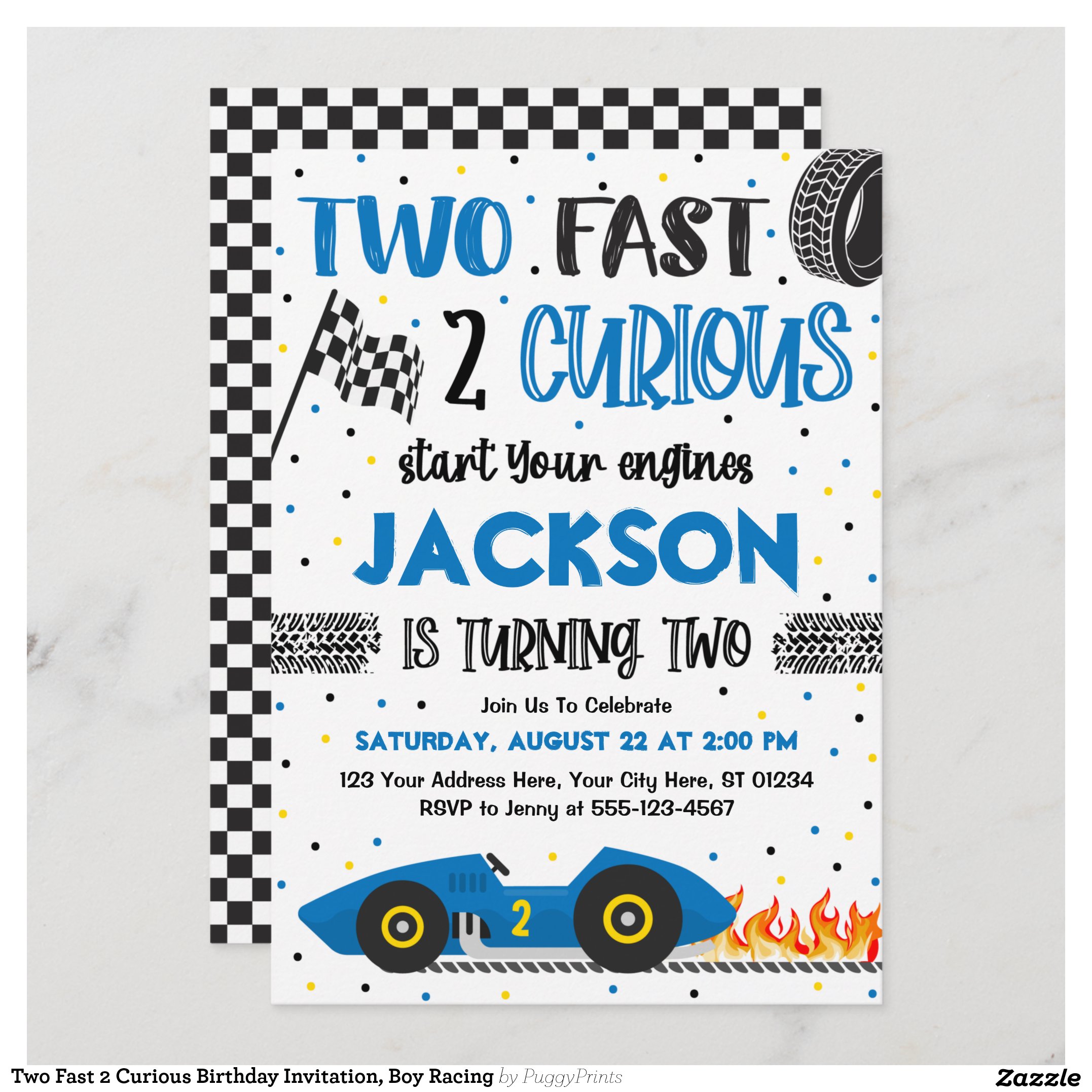 Two Fast 2 Curious Birthday Invitation, Boy Racing Invitation