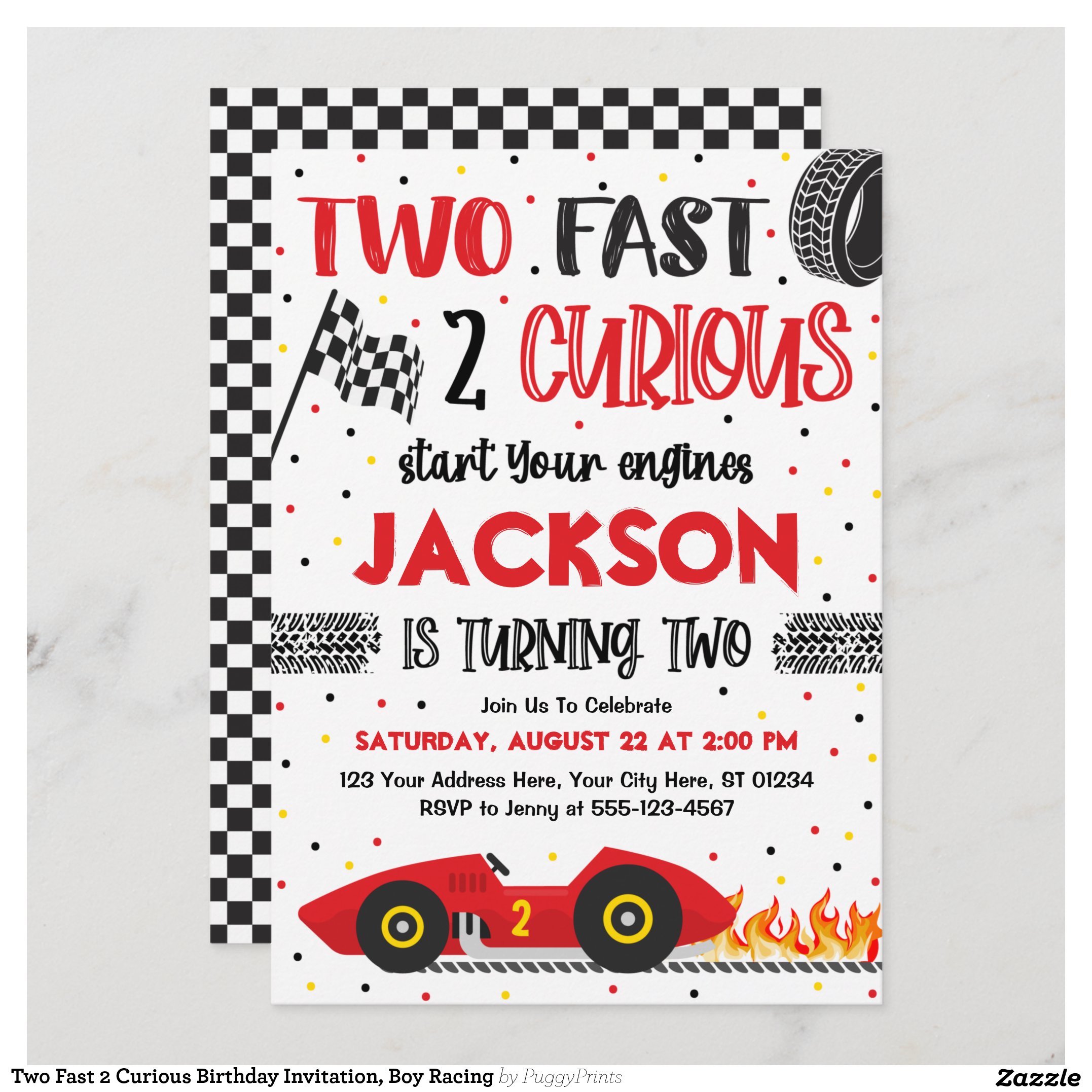 Two Fast 2 Curious Birthday Invitation, Boy Racing Invitation