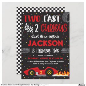 Two Fast 2 Curious Birthday Invitation, Boy Racing Invitation