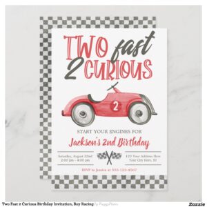 Two Fast 2 Curious Birthday Invitation, Boy Racing Invitation