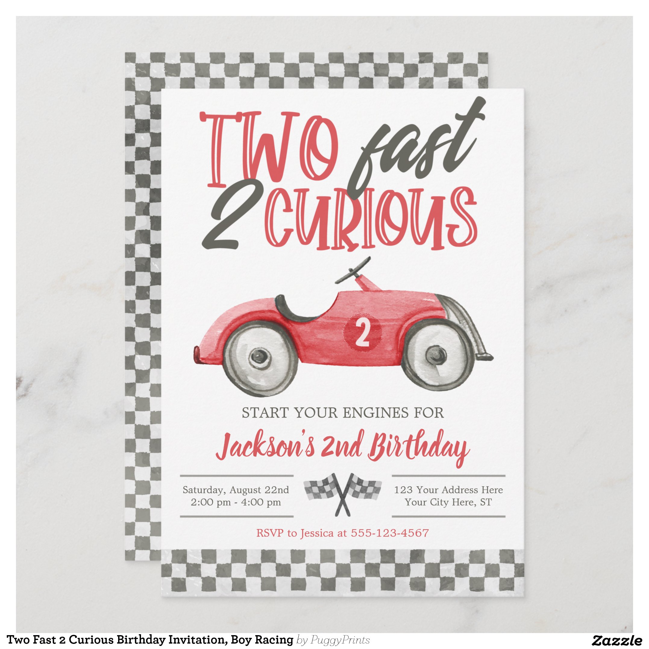 Two Fast 2 Curious Birthday Invitation, Boy Racing Invitation