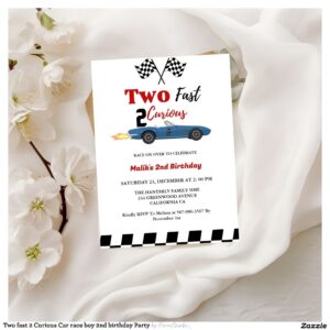 Two fast 2 Curious Car race boy 2nd birthday Party Invitation