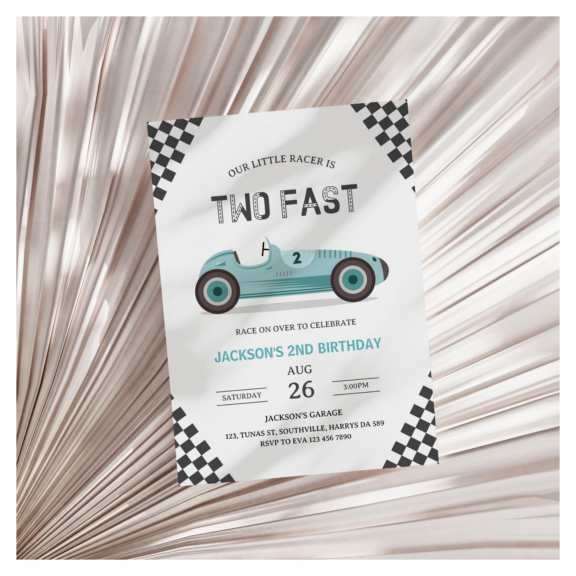 Two Fast 2 Curious Party Race Car 2nd Birthday Invitation