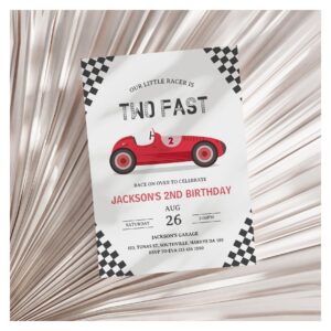 Two Fast 2 Curious Party Race Car 2nd Birthday Invitation
