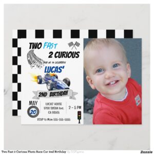 Two Fast 2 Curious Photo Race Car 2nd Birthday Invitation