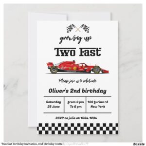 Two fast birthday invitation, 2nd birthday invite