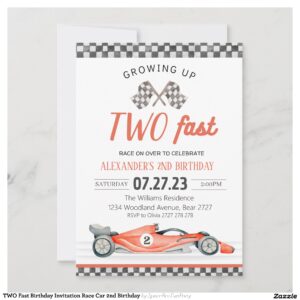 TWO Fast Birthday Invitation Race Car 2nd Birthday