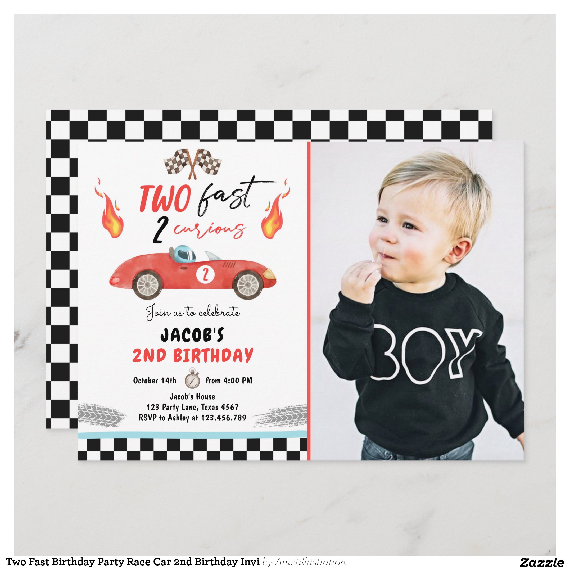 Two Fast Birthday Party Race Car 2nd Birthday Invi Invitation